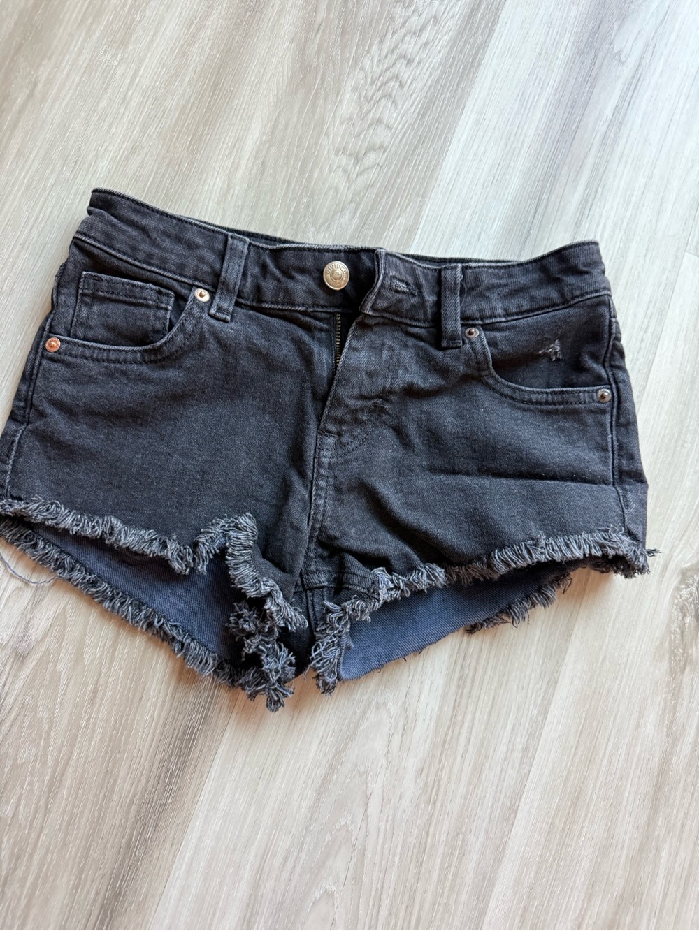 H&M Black Distressed Frayed Hem Denim Shorts